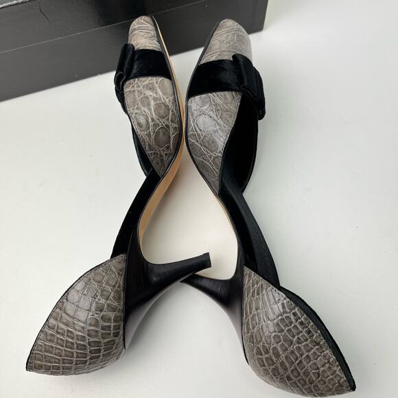Giuseppe Zanotti Velvet and Croc D'Orsay Holiday Grey Black Dress Pumps - Picture 6 of 12